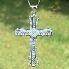 Moissanite Cross Pendant 2 CT Round Cut VVS1 Solid 14K White Gold Christmas Gift