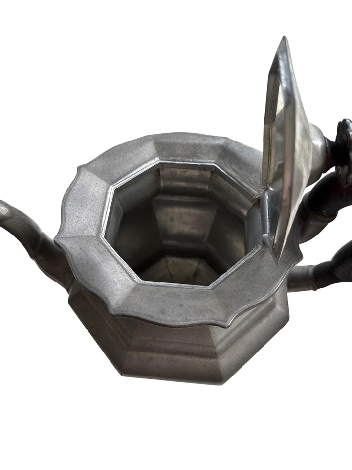 Antigua tetera de peltre Reed & Barton 1890 octágono mango de madera victoriana antigua 18 Foto 4 de 4