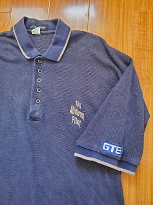 Men's Navy GTE× TBS Midwest Pilot Polo Shirt 100% Cotton 90s Vintage Size XL