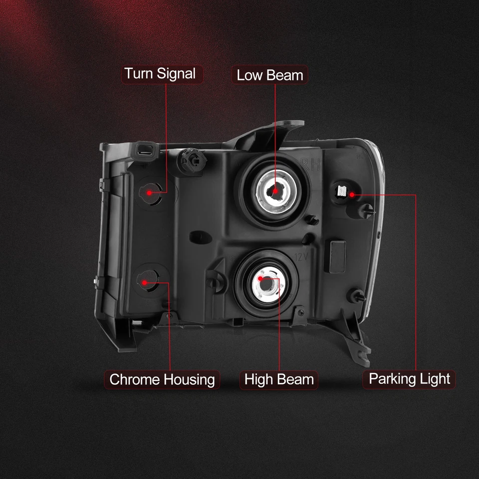 Headlights Assembly For 2007-2014 GMC Sierra Pair Black Housing Left+Right Sides - Изображение 4 из 4