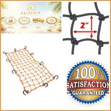 Elastic Cargo Net 15x30 Inch 2x2 Mesh 10 Adjustable Hooks Orange Nylon Truck Bed