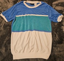 Vintage 70s 80s Discovery Terry Cloth Colorblock Shirt Retro Resort Wear S/M