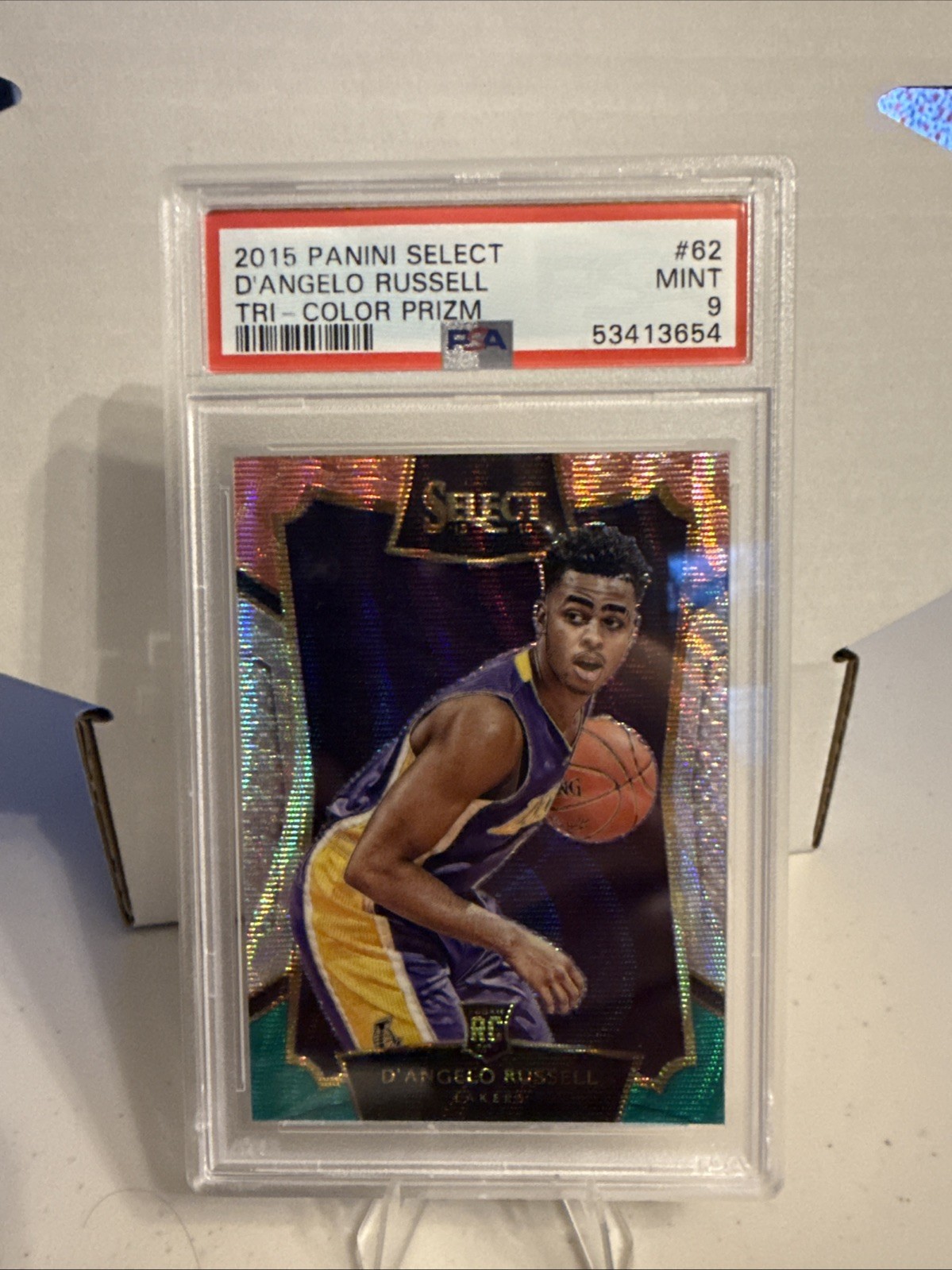 PSA 9 2015-16 Select Prizms Tri Color #62 D'Angelo Russell RC Rookie Lakers