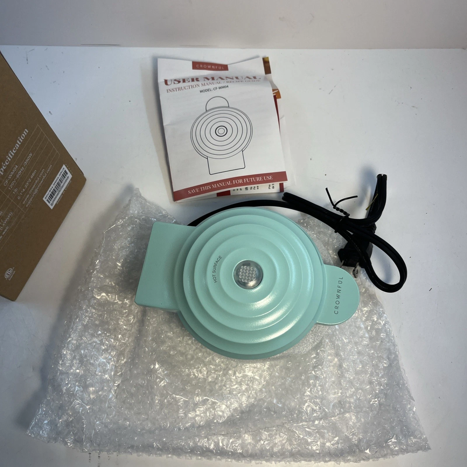 Crownful Mini Waffle Maker Teal Nonstick Surface Easy to Clean