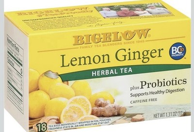 Bigelow Lemon Ginger plus Probiotics Herbal Tea Bags Caffeine Free 18 Ct 37 g