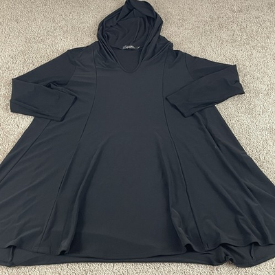 #ad #ad Sympli Tunic Hoodie Size 16 V Neck 3 4 Sleeve Black Stretchy Jersey 124 $34.99