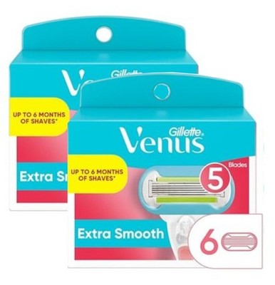 Gillette Venus Extra Smooth Womens Razor Blade Refills, 6 Count 2 Pack