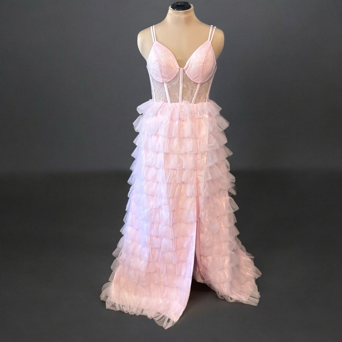Crystal Doll "Juliet Formal Gown Size 15 Lace Bodice Ruffle Skirt Baby Pink Crystal Doll "Juliet Formal Gown Size 15 Lace Bodice Ruffle Skirt Baby Pink