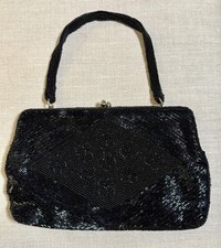 Vintage Richere Handmade In Japan Black Beaded Evening Bag Clutch Chain