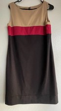  Tahari Sz 6 Brown Red Black Ponte Colorblock Sheath dress Career Cocktail Wow