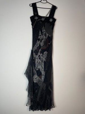 New Save The Queen Silk Mesh Maxi Dress Asymmetric Grunge Y2K