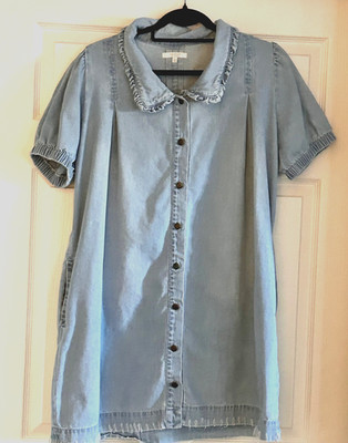 Veveret Denim Mini Dress L Large Blue Ruffle Collar Puff Sleeve Cottagecore Modi