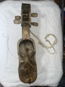 Vtg Kathmandu Nepali India Sarangi Hand Carved Folk Music String Instrument Worn