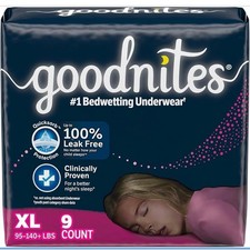 4 packs Goodnites Youth Girls Nighttime Underwear X Large 95-140 lbs 36 count