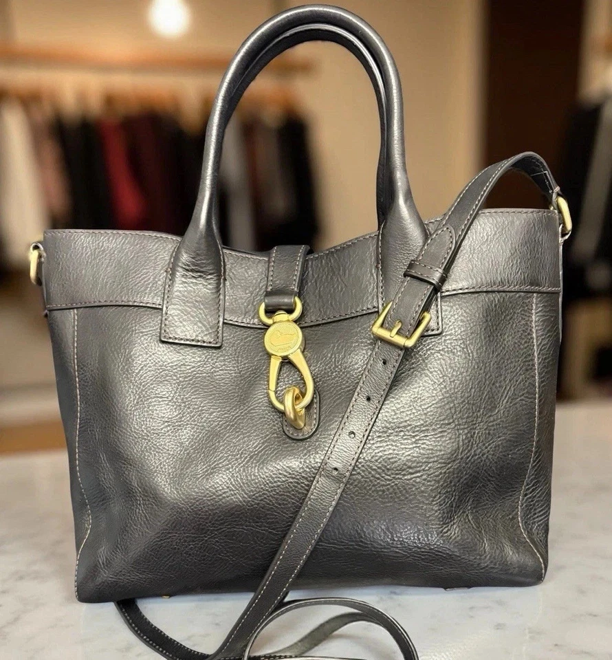 Dooney Bourke Black Amelie Satchel Tote Florentine Vacchetta Leather Bag - Image 4 of 4