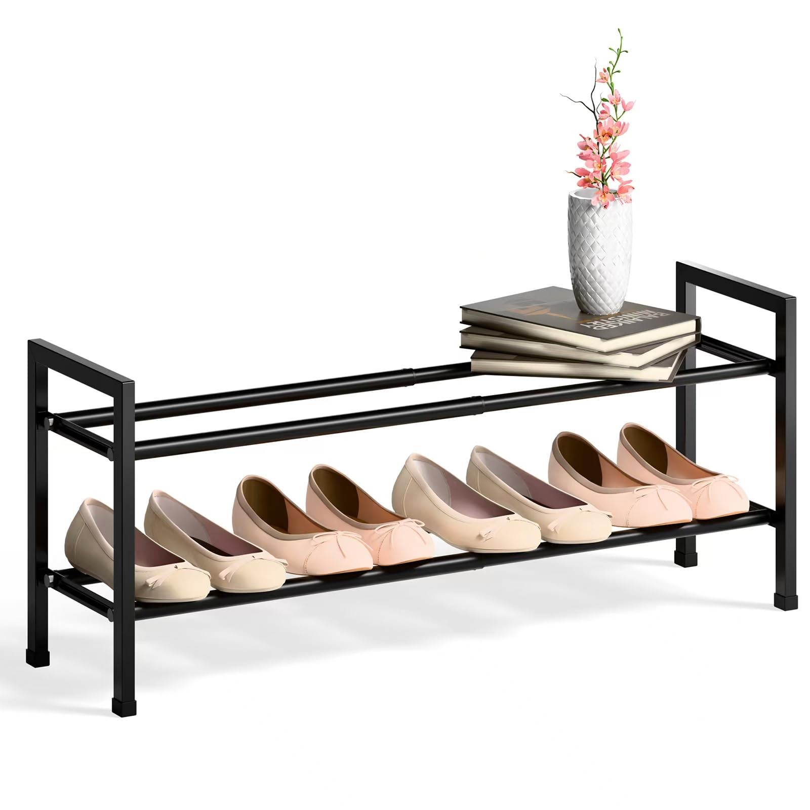 2-Tier Expandable Shoe Rack for Closet, 18-33 Inch Adjustable Space-Saving Organizer