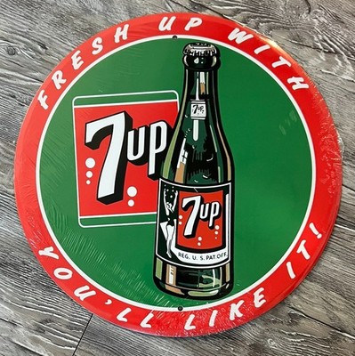 7up Fresh Up With 7up 12'' Diameter Novelty Metal Licensed Sign Made in USA New!