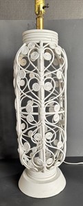 Vtg White Wicker Lamp Fiddlehead Spiral Coastal Boho Farmhouse Cottagecore
