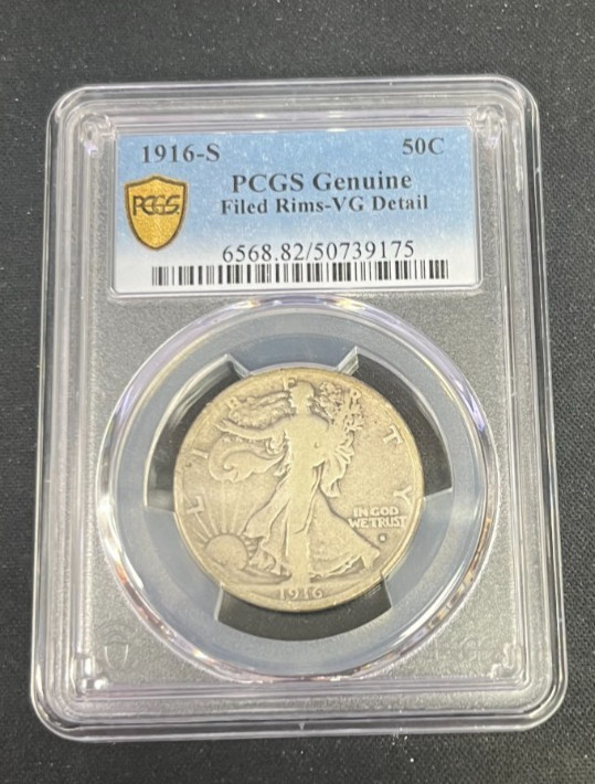 1916-S 50c Walking Liberty Pcgs Filed Rims - Vg Detail