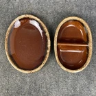 Vtg Hull H.P. Co Brown Oven Proof Oval Divided Casserole Dish & Platter Set USA