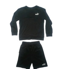 Puma Sweatfit Sweatshirt And Shorts Youth Medium Black Athletic Casual Pre-owned