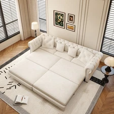 Convertible Sleeper Sofa w/Pull Out King Bed, Chesterfield Sofa Couch Chaise Bed