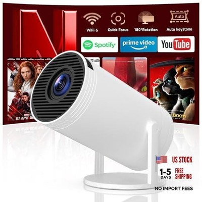 Mini Projector with WiFi 6 and Smart TV OS, Portable Projector 4K support,