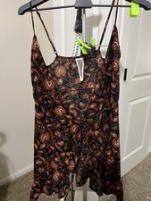 Free People All My Love Mini Wrap Dress Womens S Brown Black Floral Slip Dress