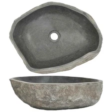 Wash Basin Small Wash Sink Bathroom Basin Natural River Stone Oval vidaXL