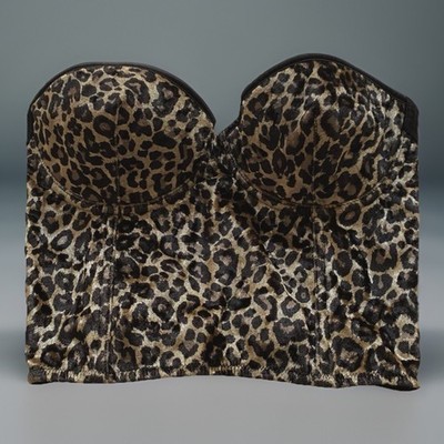 Topshop Y2K Velours Leopardenmuster Bustier Crop Top Korsett Gr. UK 10 Damen