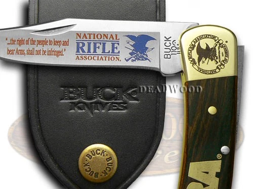 Buck 110 Folding Hunter Knife NRA National Rifle Association Wooden Stainless - Image 2 of 4