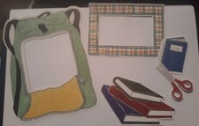 SCRAPBOOKING DIE CUT SHAPES 6 PC. SET SCHOOL, BACKPACK, BOOKS, SCISSORS, TITLE