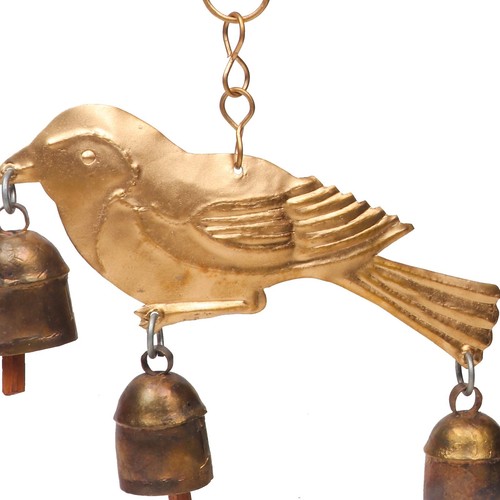 Handcrafted Sparrow 3 Bell Wind Chimes Ethnic Decor Positive Energy and Serenity - Picture 3 of 5