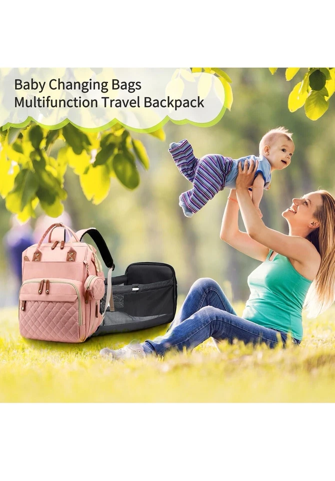 Baby Diaper Bag Backpack Travel Mom Maternity Changing Pad Waterproof (Pink) - Image 2 of 4
