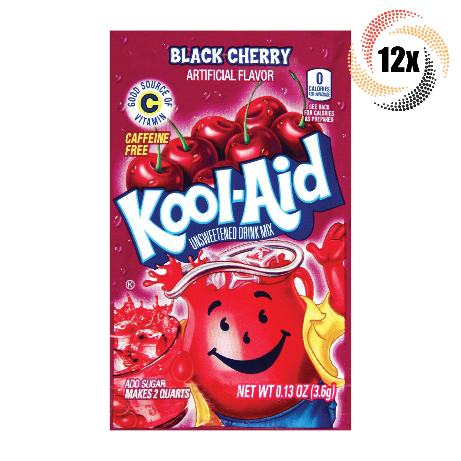 12 пакетиков Kool-Aid Black Cherry Смесь безалкогольных напитков без кофеина | Быстрая доставка |