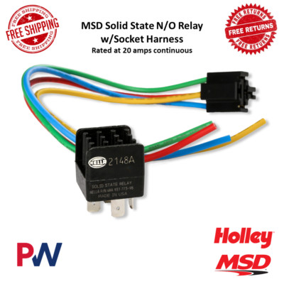 MSD SPST Solid State Normally Open Relay 20Amp - 12 VDC W/ Socket Harness #89612