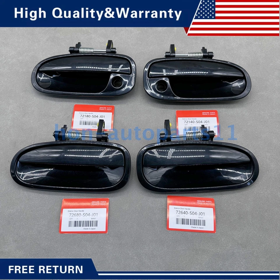 New 4 Pcs Front & Rear Outside Door Handles Set Black for 1996-2000 Honda Civic Foto 3 de 4