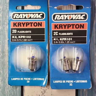 3 Rayovac Krypton Flashlight Bulbs K1 (2 Packs) Flashlights 2D & 3D K1, K2