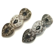 Gold Silver Tone Vintage Women's Barrette Ornate Fancy Leaf Shape Made in France