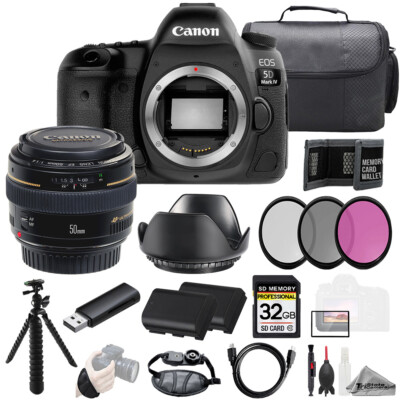 Canon EOS 5D IV + EF 50mm f/1.4 USM Autofocus Lens+32GB+Ext Bat+3PC Filter-Kit