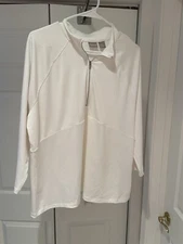 Chico’s Size XL-3 Full Zip 3/4 Sleeve Rib Top Solid Bottom Top Off White