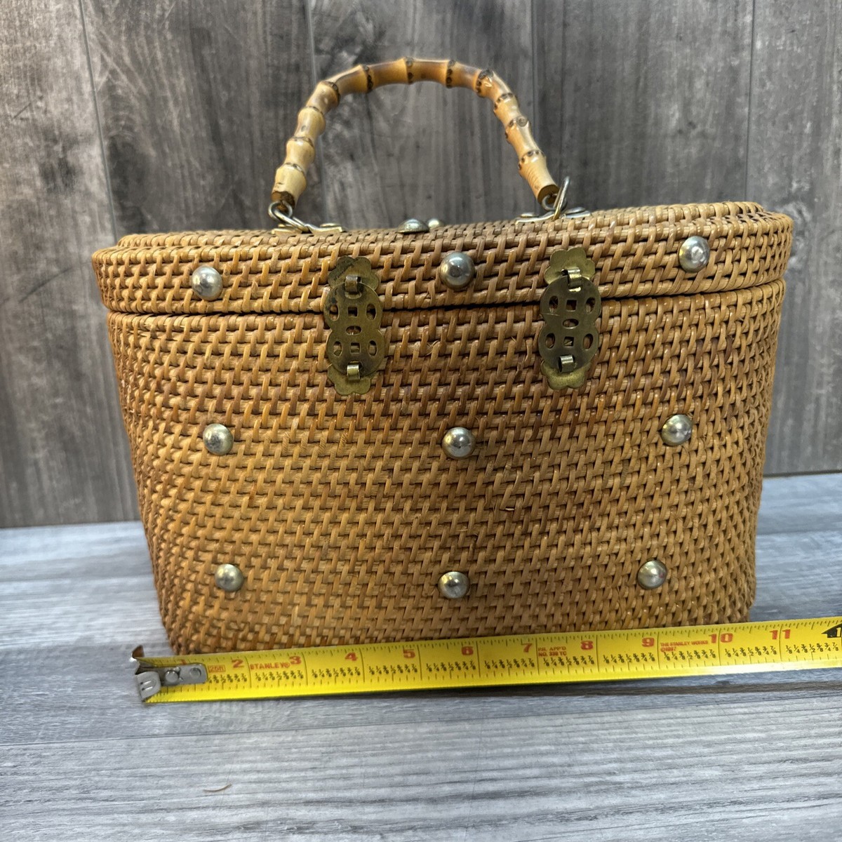 Vintage Asian Style 1950s 60s Wicker Basket Handbag Purse Bamboo
