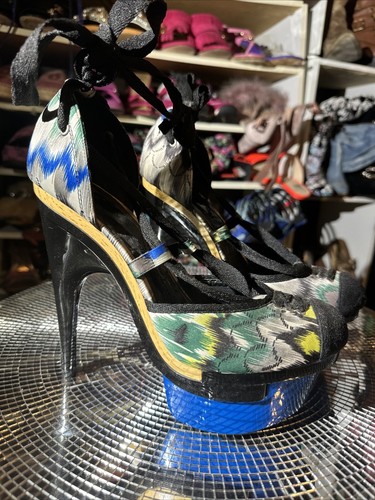 Mona Mia Collezione Heels Womens 8.5 Stiletto Buckle Gladiator Multicolor (15) - Picture 4 of 24