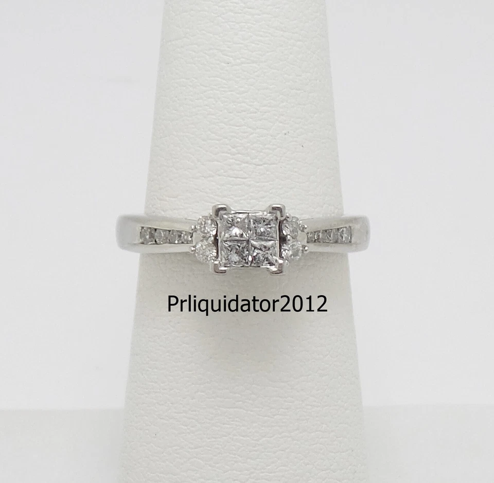 1/3CT Natural Diamond Halo Engagement Wedding Bridal Ring Band 10K White Gold - Image 3 of 4