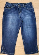 Bandolino Jeans Womens 8 Amy Capri Crop Snap Ankles Dark Denim 32x20 Stretch