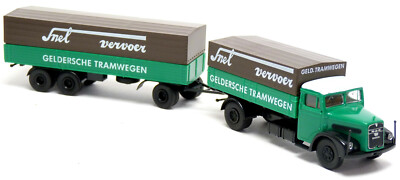 Brekina MAN F8 Pritsche Plane Hängerzug Geldersche Tramwegen Niederlande 1:87 H0