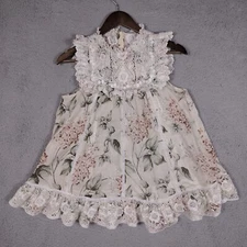 Zimmermann Top Women's 1 Beige Floral Embroidered Ruffle Neck Sleeveless Blouse