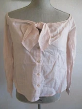 NWT FREE PEOPLE WHITE W/SOFT PINK STRIPE OFF SHOULDER BUTTON DOWN BLOUSE $78.