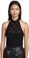 Hanky Panky 188165 Womens Floral Lace SleevelessHalter Bodysuit Black Size Large
