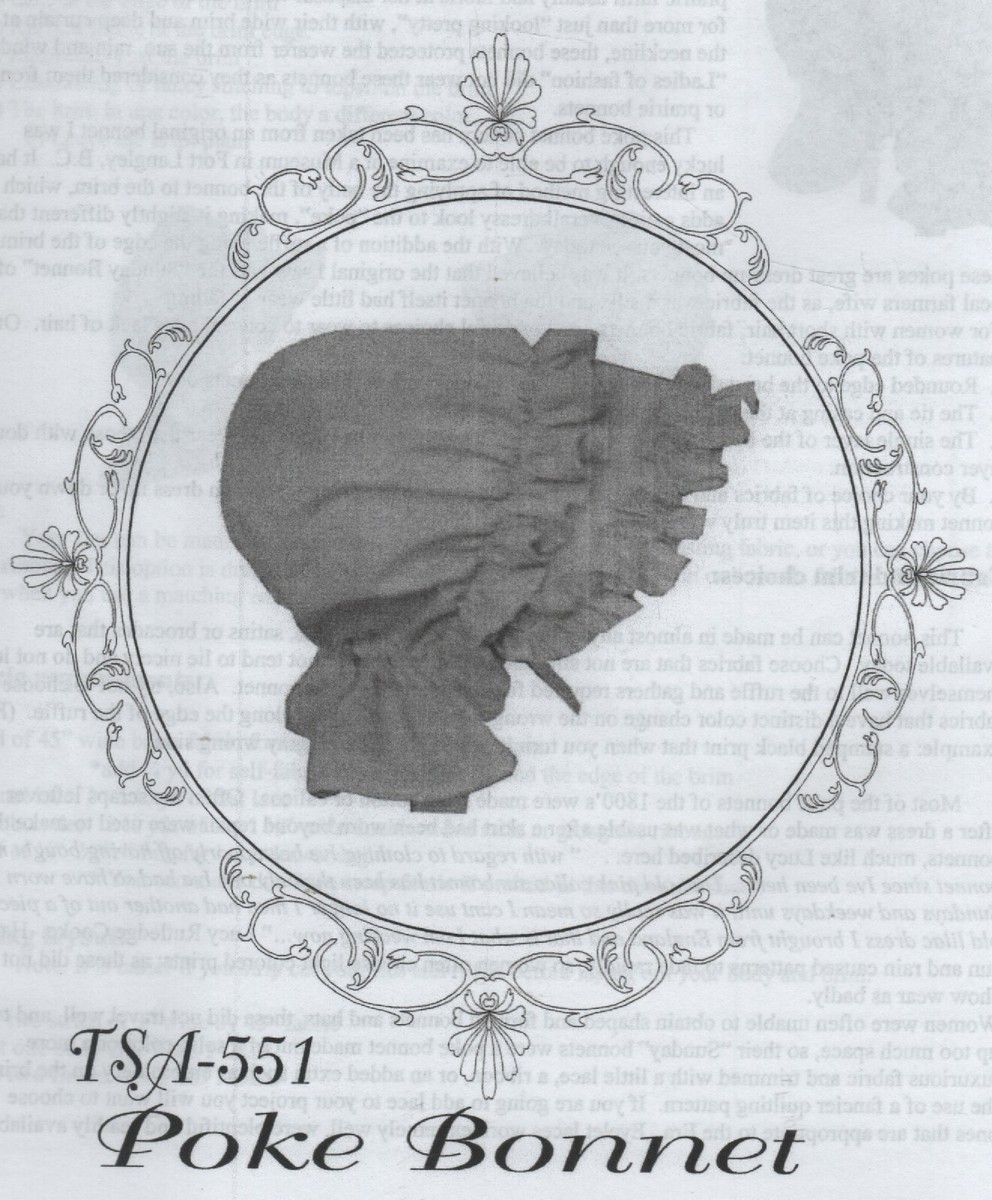 Civil War Style POKE BONNET PATTERN Timeless Stitches TSA-551
